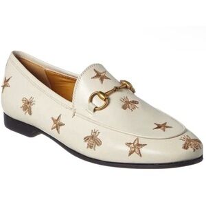 Gucci Jordan Star Bee Embroidered White Horse-bit Loafers